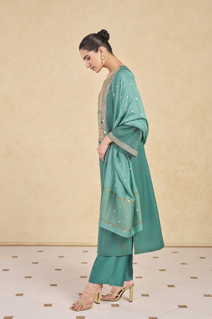 Ranjika Handwoven Maheshwari Suit Set - Green, Green, image 2